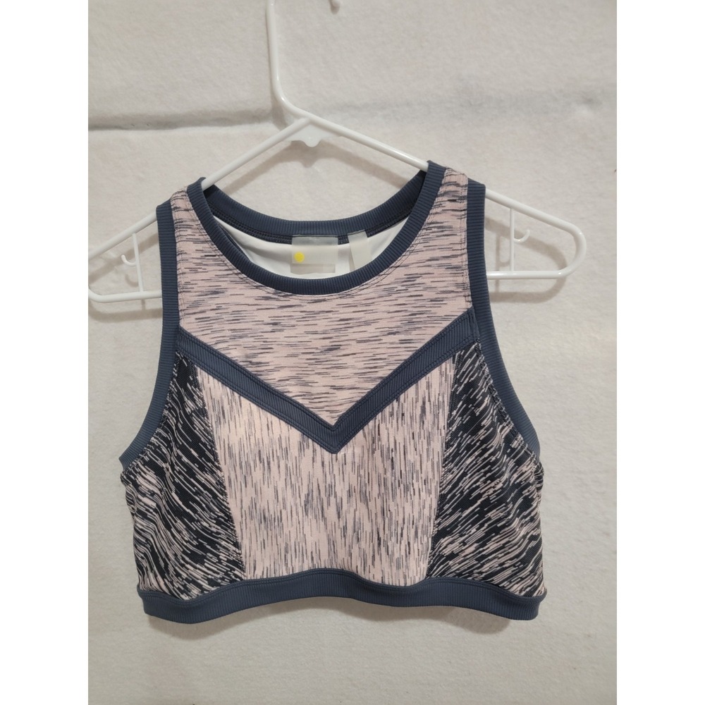 Zella Static High Neck Sports Bra Colorblock Marled Space Dye Pink Gray Size L